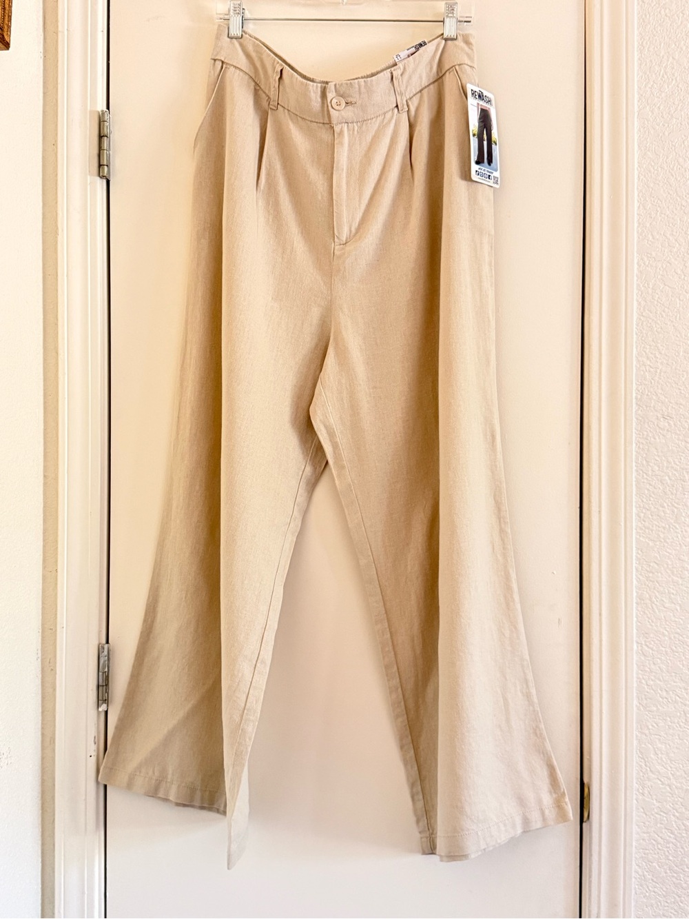 Rewash Beige Wide-Leg Pleated Chinos